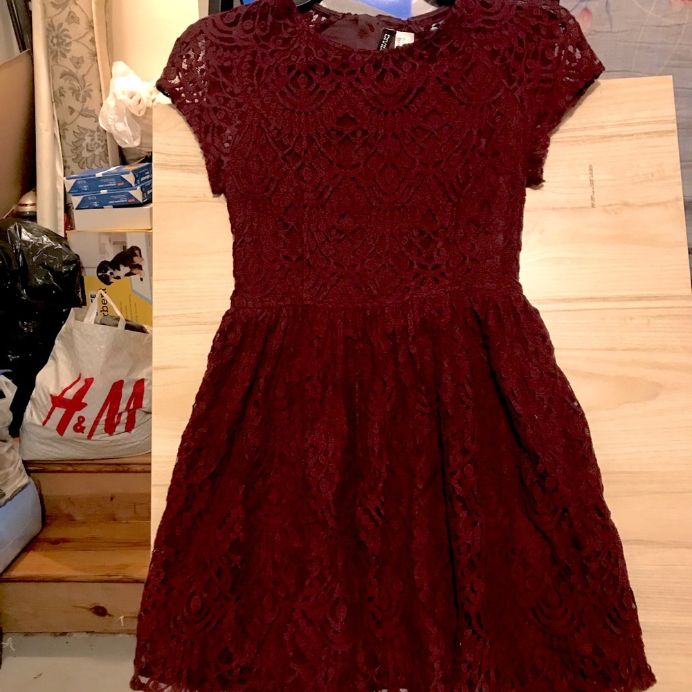 Burgundy H&M Mini Lace Dress